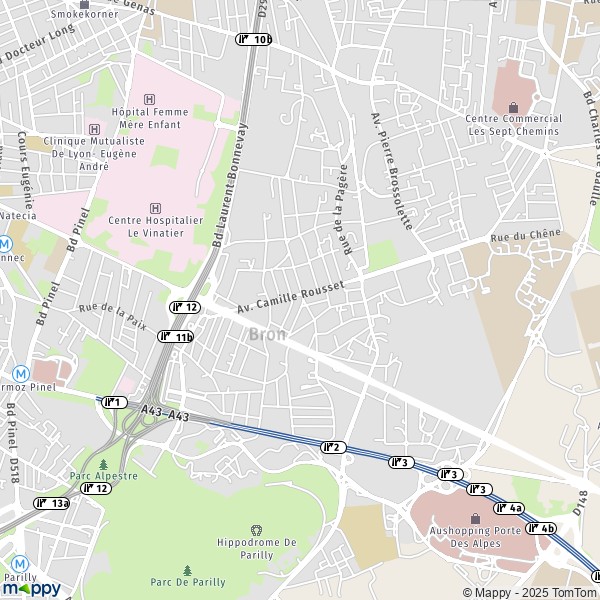 La carte pour la ville de Bron 69500