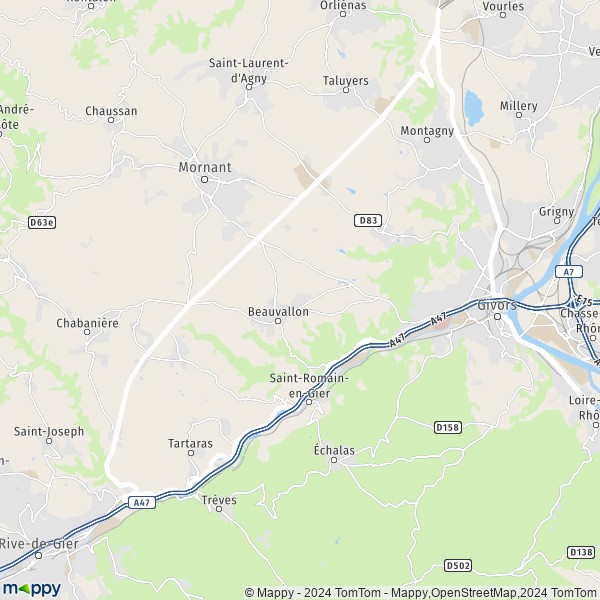La carte pour la ville de Chassagny, 69700 Beauvallon