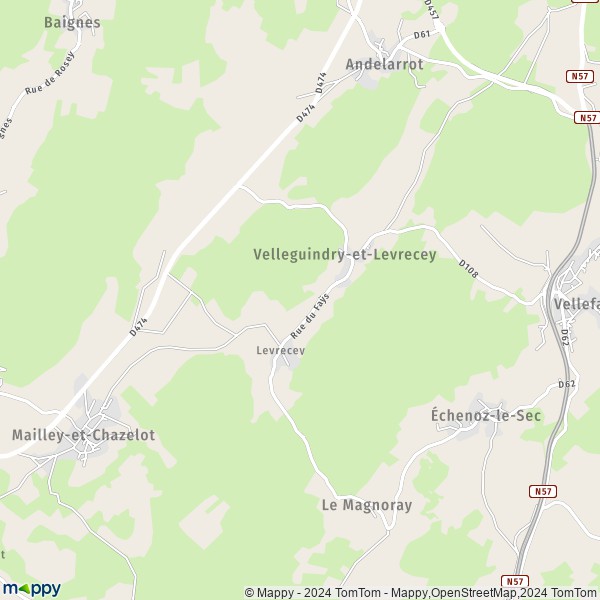 La carte pour la ville de Velleguindry-et-Levrecey 70000