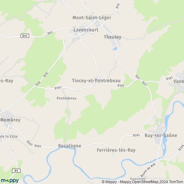 La carte pour la ville de Tincey-et-Pontrebeau 70120