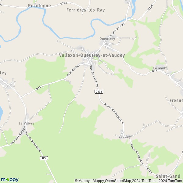 La carte pour la ville de Vellexon-Queutrey-et-Vaudey 70130