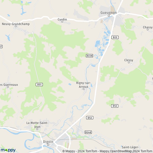 La carte pour la ville de Rigny-sur-Arroux 71160
