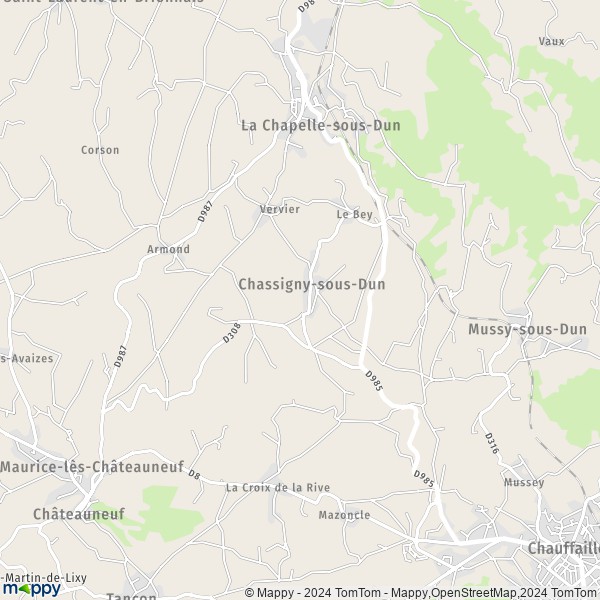 La carte pour la ville de Chassigny-sous-Dun 71170