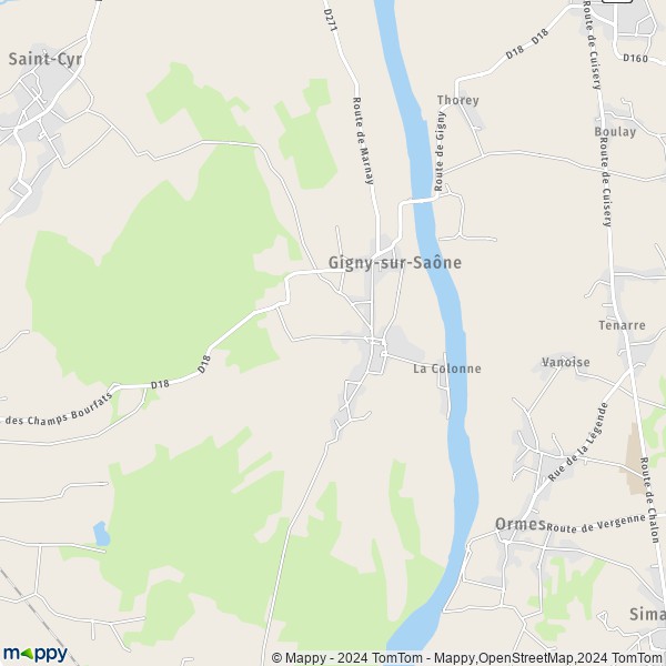 La carte pour la ville de Gigny-sur-Saône 71240