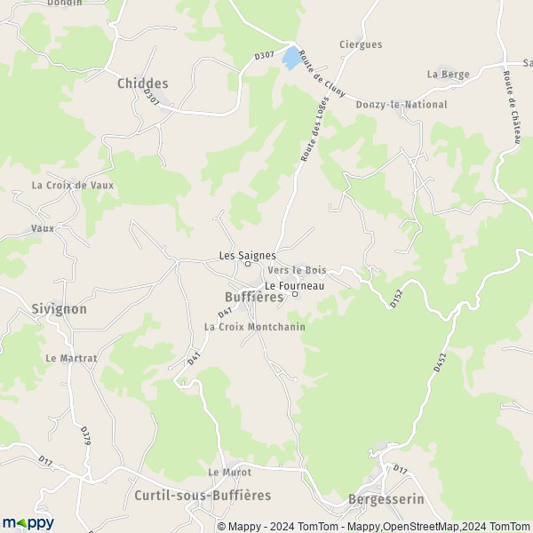 La carte pour la ville de Buffières 71250