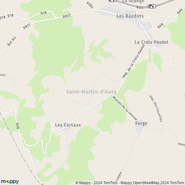 La carte pour la ville de Saint-Martin-d'Auxy 71390