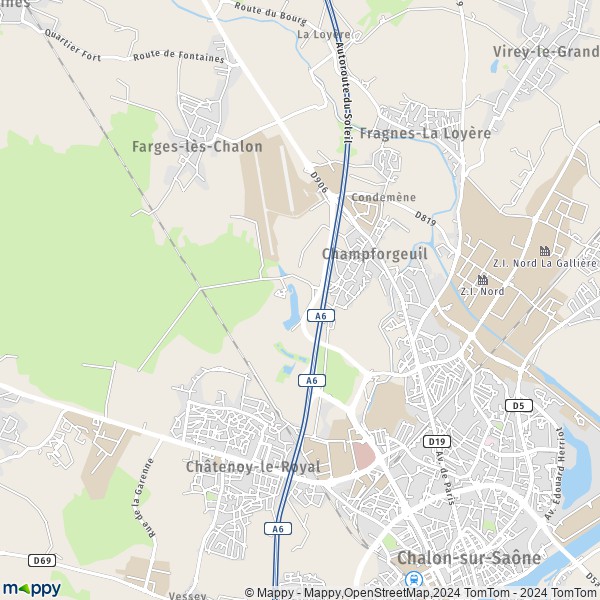 La carte pour la ville de Champforgeuil 71530
