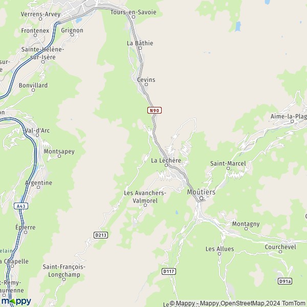 La carte pour la ville de Bonneval, 73260 La Léchère