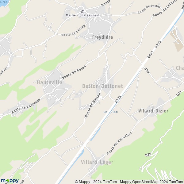 La carte pour la ville de Betton-Bettonet 73390