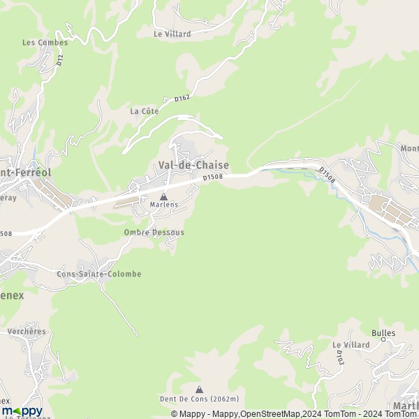 La carte pour la ville de Marlens, 74210 Val-de-Chaise