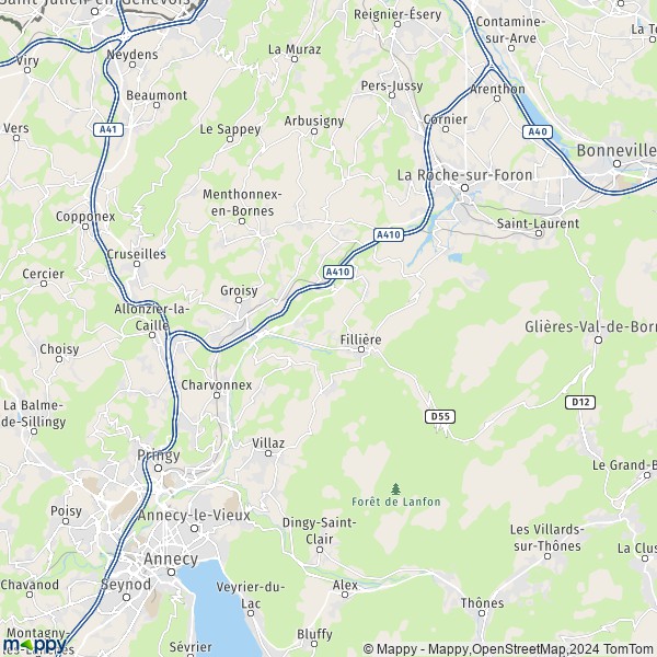 La carte pour la ville de Thorens-Glières, 74570 Fillière