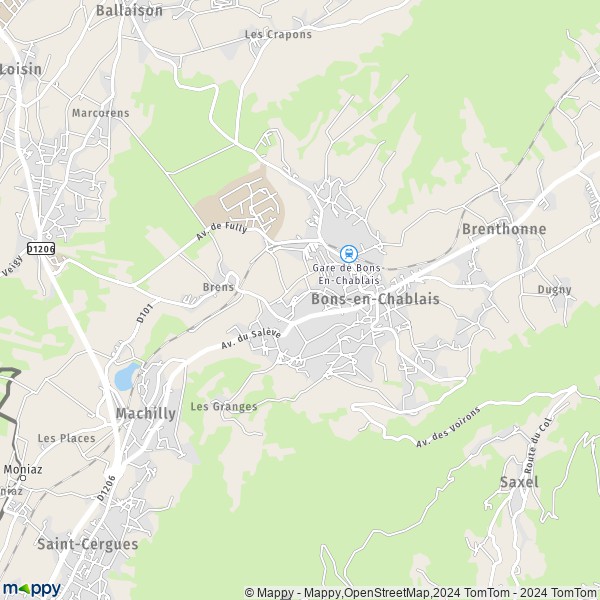 La carte pour la ville de Bons-en-Chablais 74890
