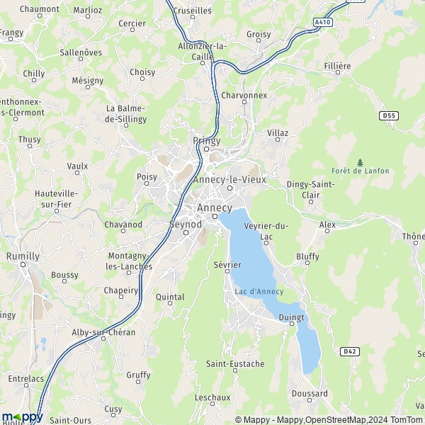 La carte pour la ville de Cran-Gevrier, 74960 Annecy
