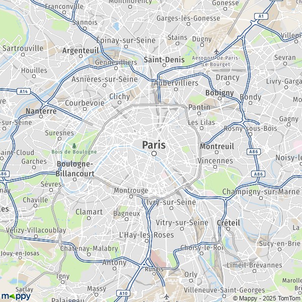 La carte pour la ville de Paris 75001-75116