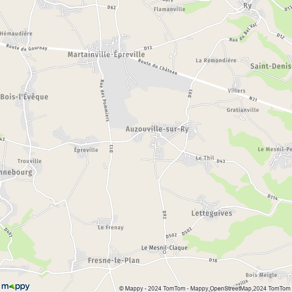 La carte pour la ville de Auzouville-sur-Ry 76116