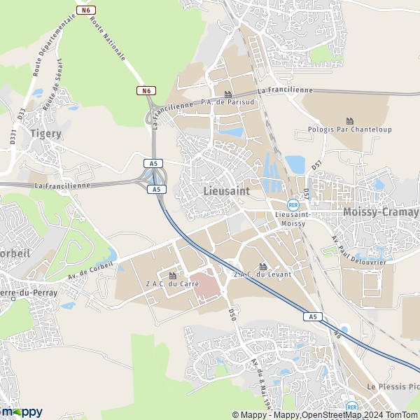 La carte pour la ville de Lieusaint 77127