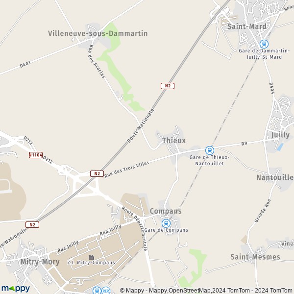 La carte pour la ville de Thieux 77230
