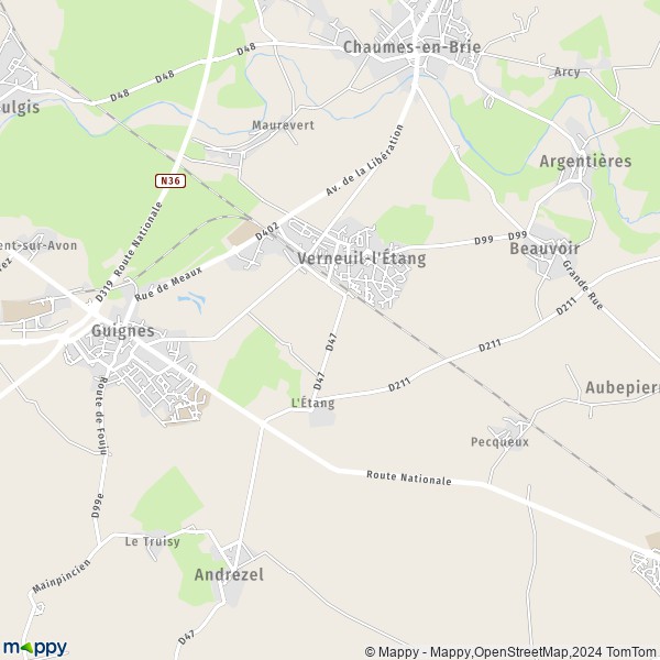 La carte pour la ville de Verneuil-l'Étang 77390