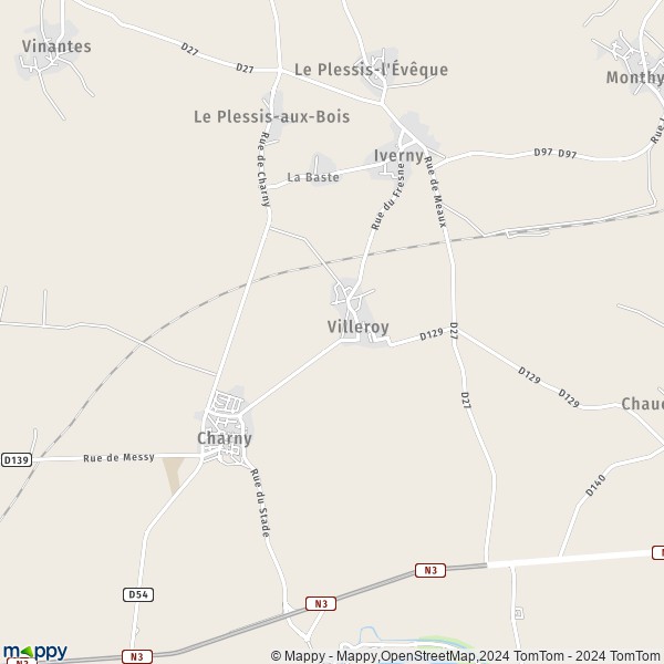 La carte pour la ville de Villeroy 77410