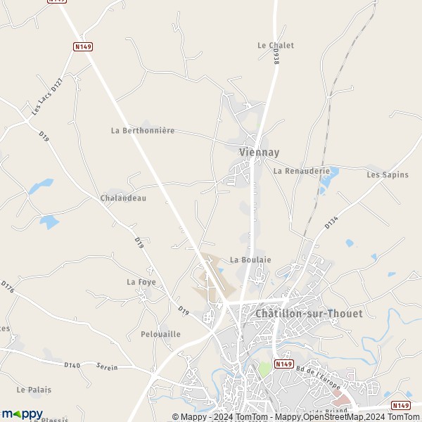 La carte pour la ville de Châtillon-sur-Thouet 79200