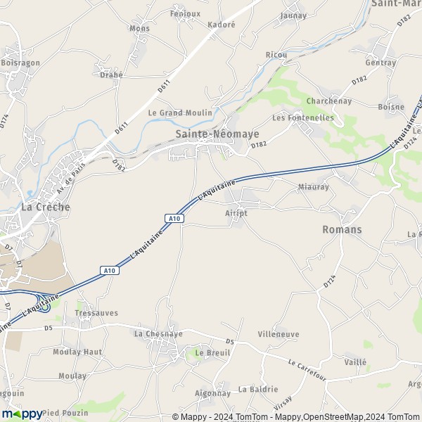 La carte pour la ville de Sainte-Néomaye 79260