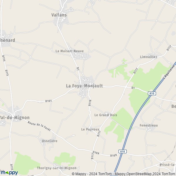 La carte pour la ville de La Foye-Monjault 79360