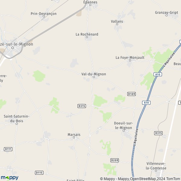 La carte pour la ville de Thorigny-sur-le-Mignon, 79360 Val-du-Mignon