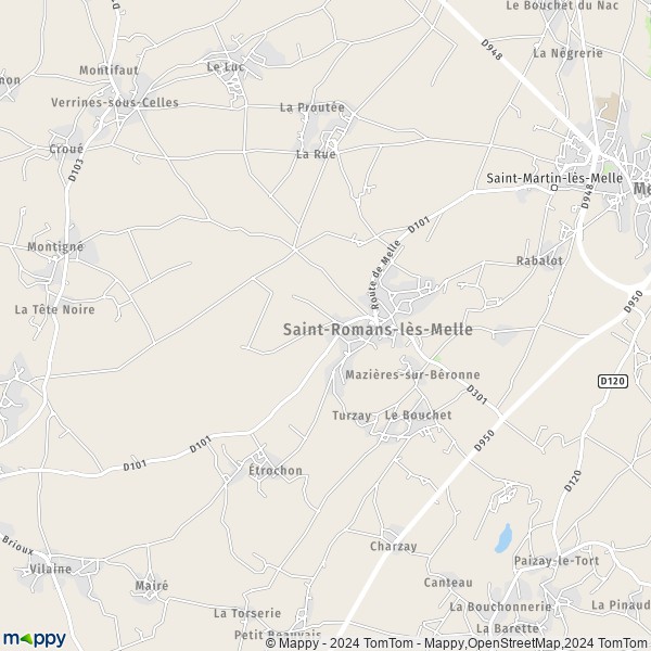 La carte pour la ville de Saint-Romans-lès-Melle 79500