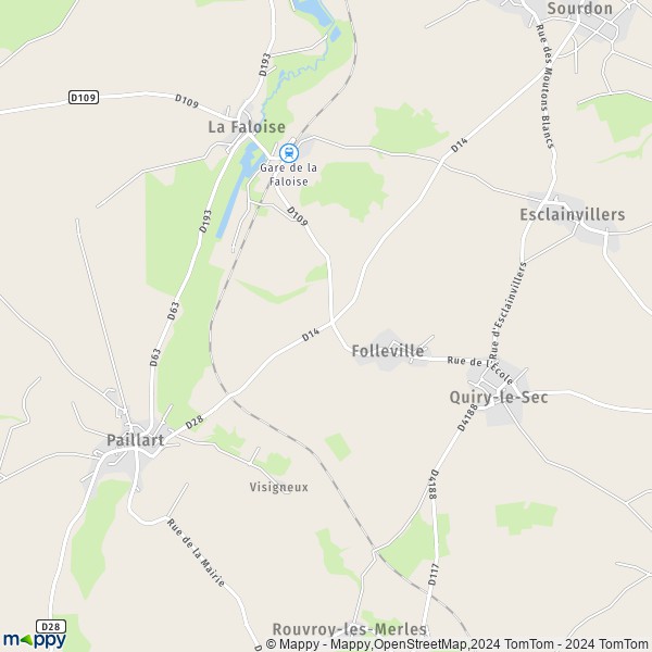 La carte pour la ville de Folleville 80250