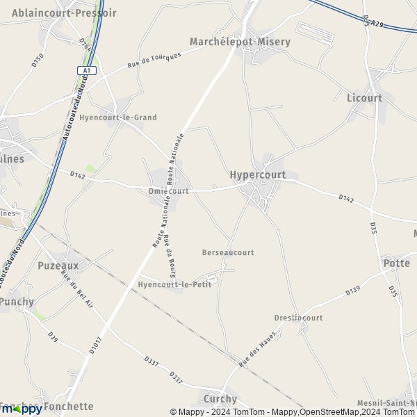 La carte pour la ville de Omiécourt, 80320 Hypercourt
