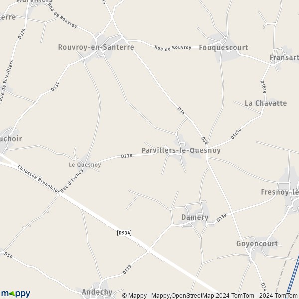 La carte pour la ville de Parvillers-le-Quesnoy 80700