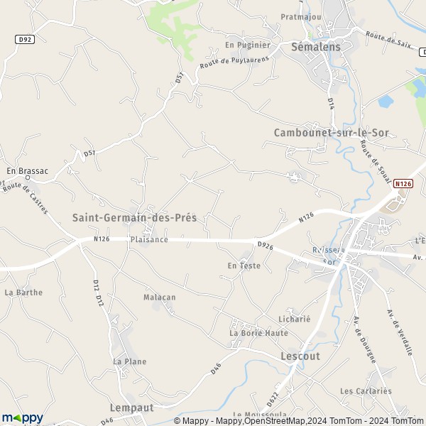 La carte pour la ville de Saint-Germain-des-Prés 81700