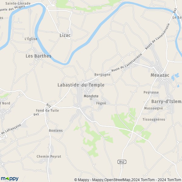 La carte pour la ville de Labastide-du-Temple 82100