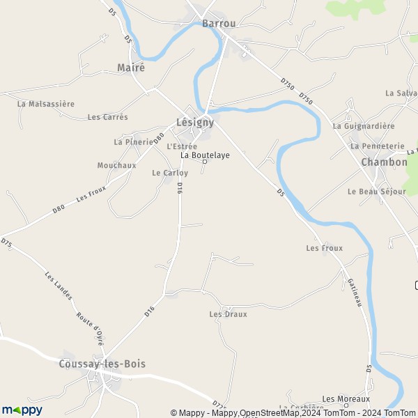 La carte pour la ville de Lésigny 86270