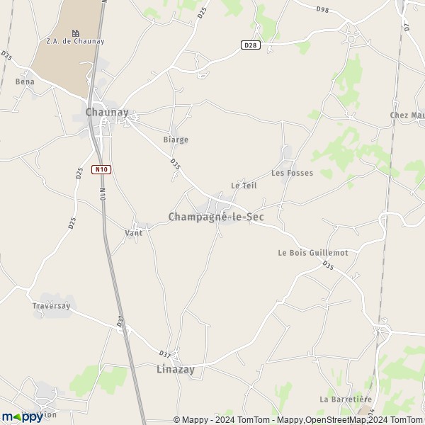 La carte pour la ville de Champagné-le-Sec 86510