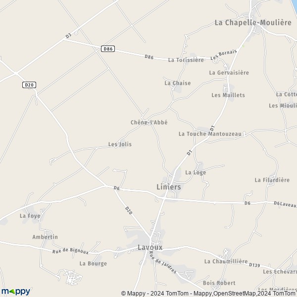 La carte pour la ville de Liniers 86800