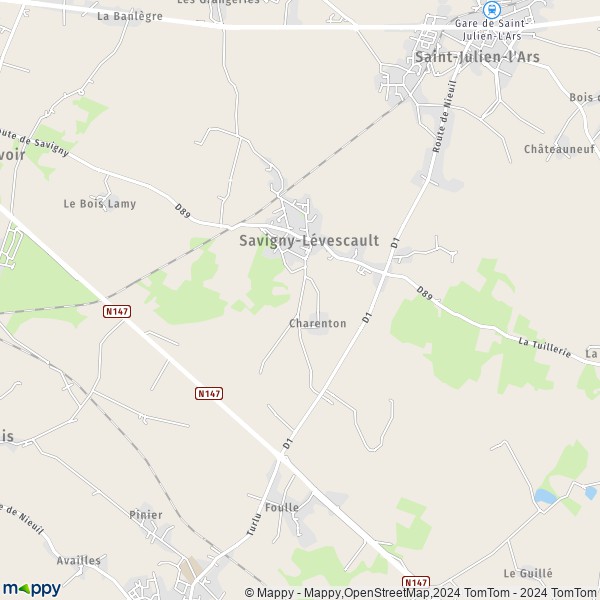 La carte pour la ville de Savigny-Lévescault 86800