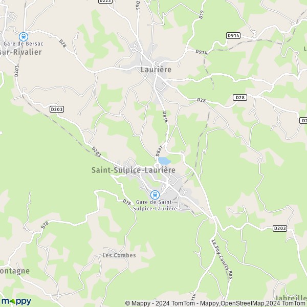 La carte pour la ville de Saint-Sulpice-Laurière 87370