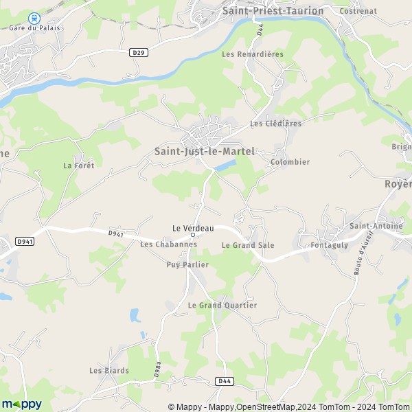 La carte pour la ville de Saint-Just-le-Martel 87590