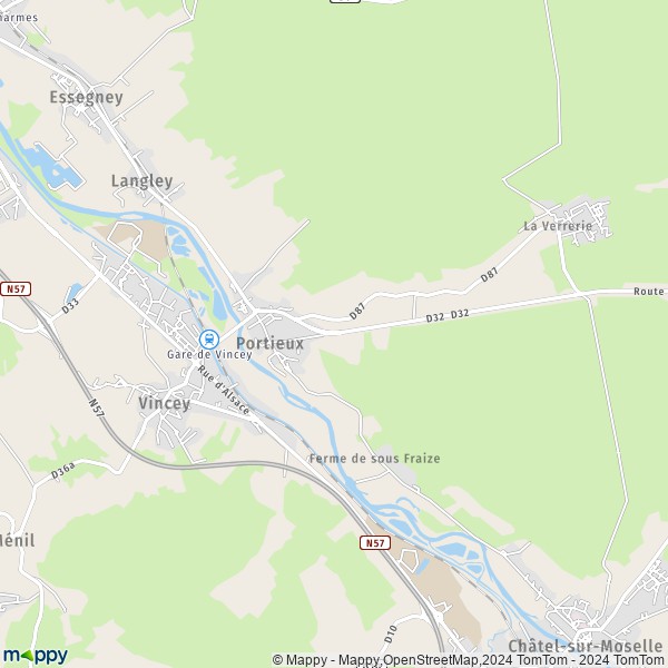La carte pour la ville de Portieux 88330