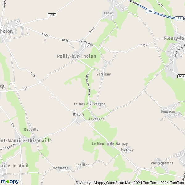 La carte pour la ville de Poilly-sur-Tholon 89110
