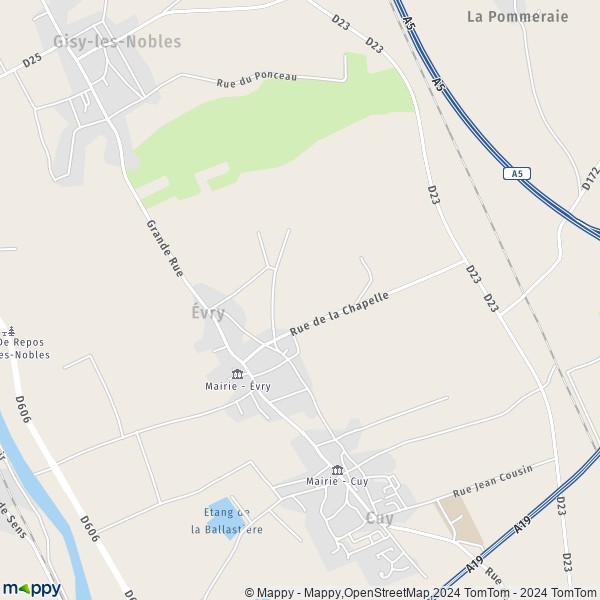 La carte pour la ville de Évry 89140