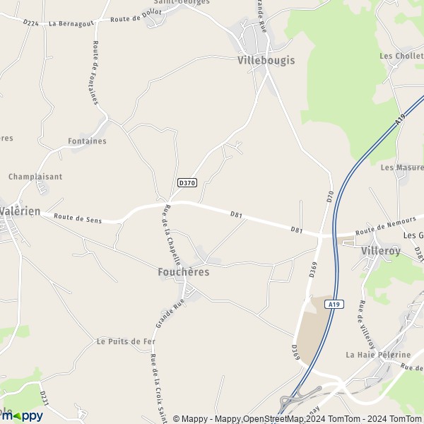 La carte pour la ville de Fouchères 89150