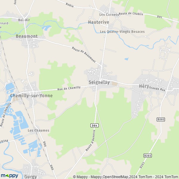 La carte pour la ville de Seignelay 89250