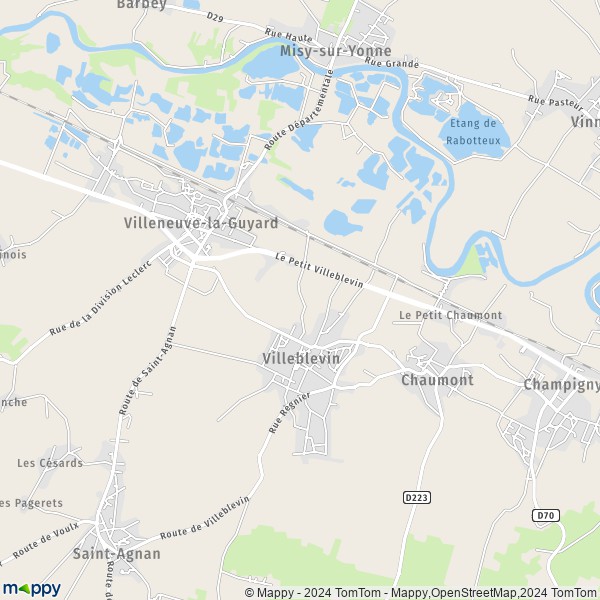 La carte pour la ville de Villeblevin 89340