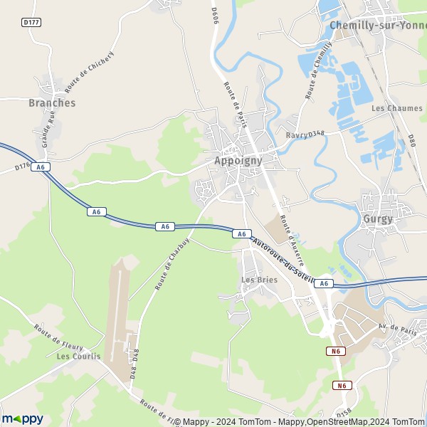 La carte pour la ville de Appoigny 89380