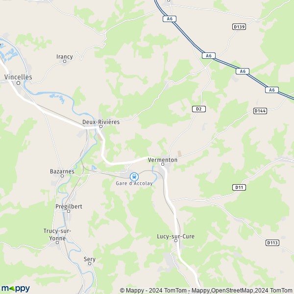 La carte pour la ville de Accolay, 89460 Deux-Rivières