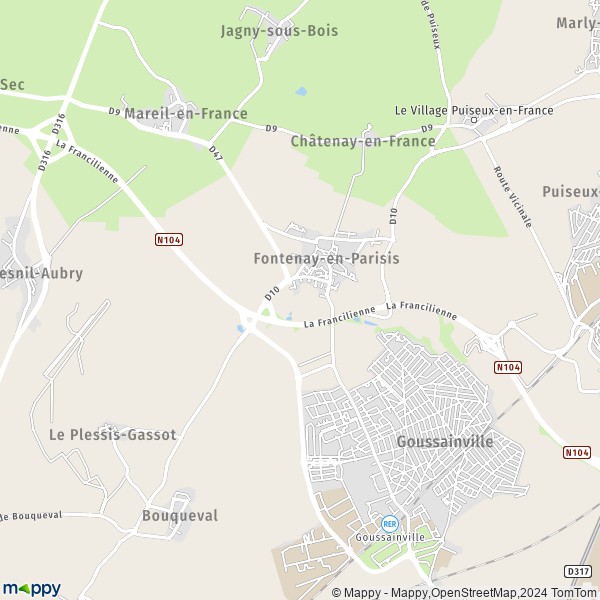 La carte pour la ville de Fontenay-en-Parisis 95190