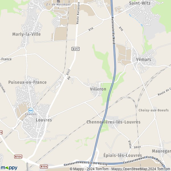 La carte pour la ville de Villeron 95380