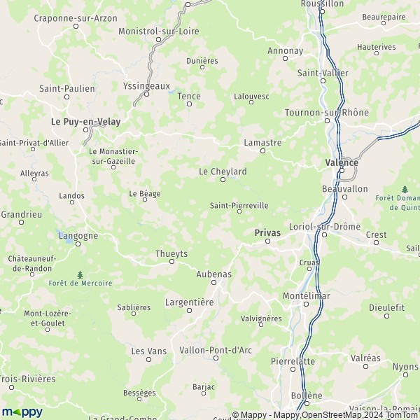 La carte du département Ardèche